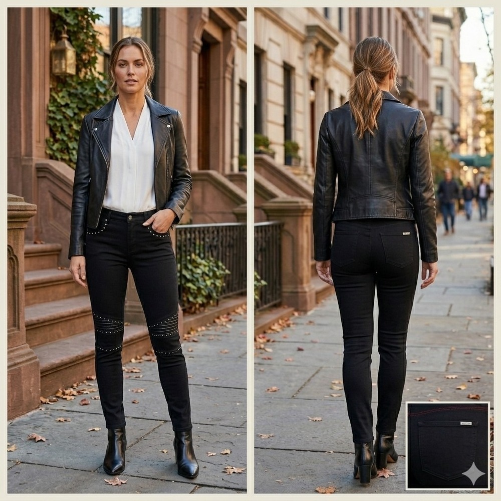 Karl Lagerfeld Paris Skinny Pants Women 4 Black Studded Stretch Trousers